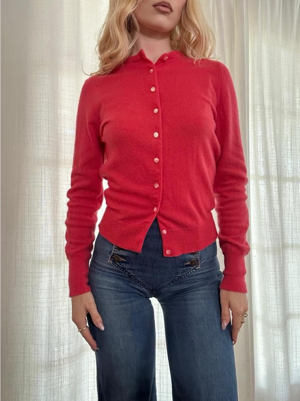 Vintage 60s Pink Cashmere Cardigan Sweater